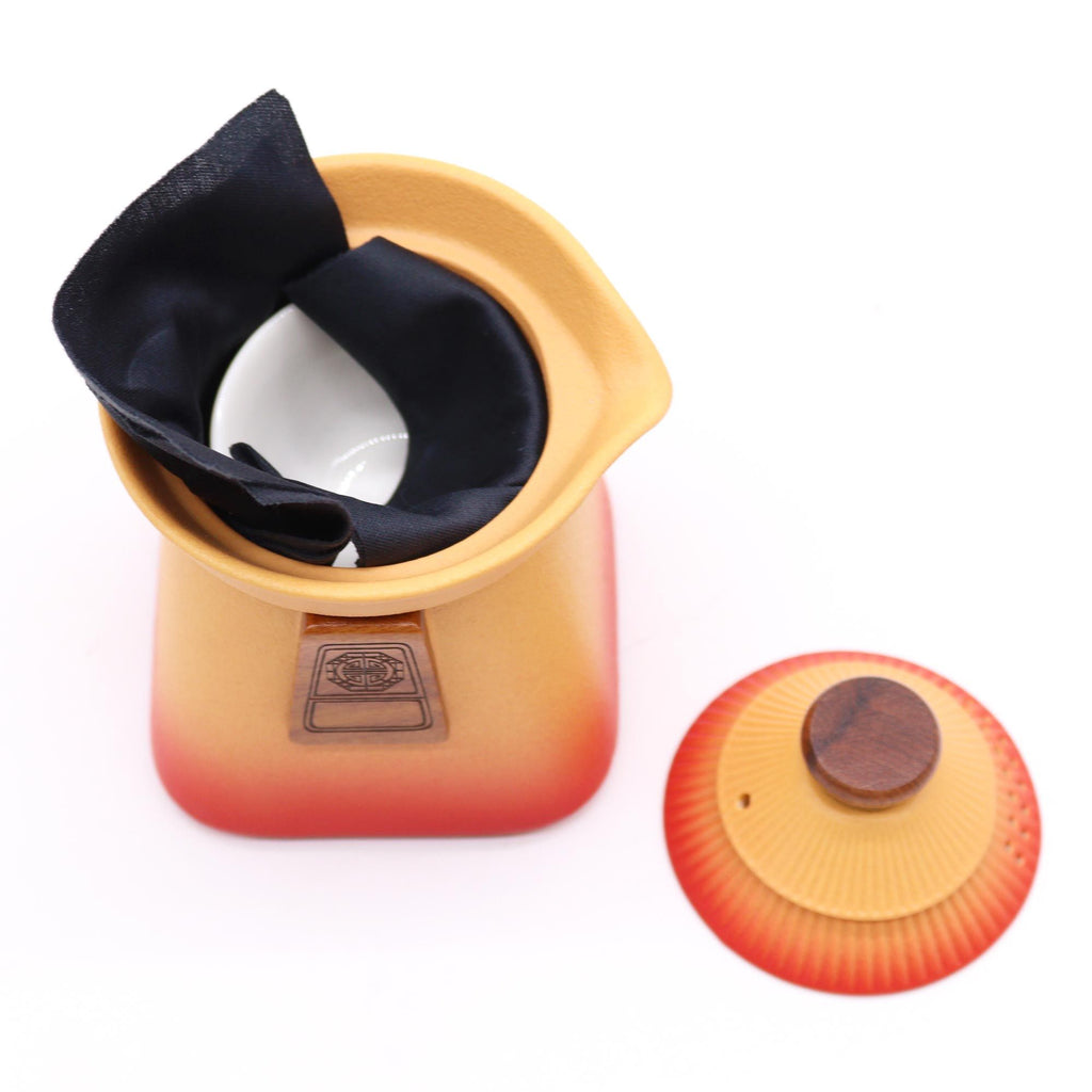 Temple Teapot Set with Three Cups - Orange Earth – view 3