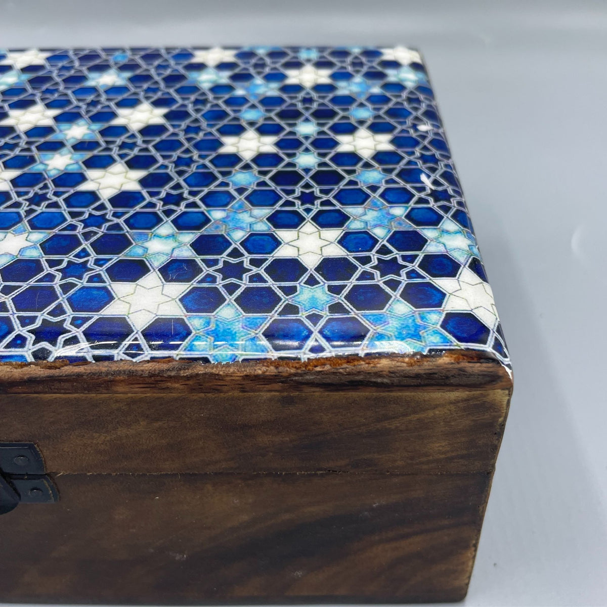 Large Ceramic Glazed Wood Box - 20x15x7.5cm - Blue Stars – view 3