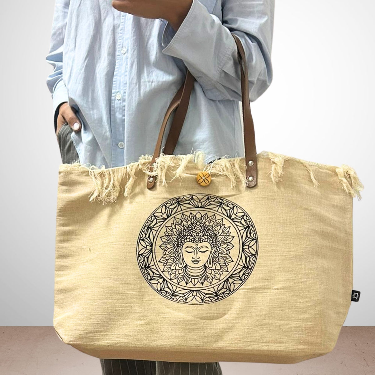 Natural Cotton Tote Bag with Leather Handle - Inspiration