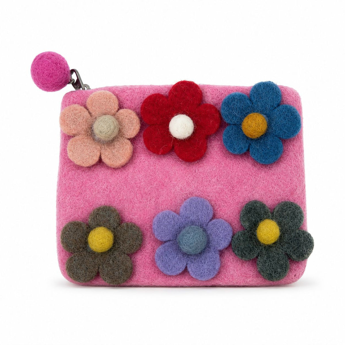 Felt Zipper Pouches Six Flowers Set of 3