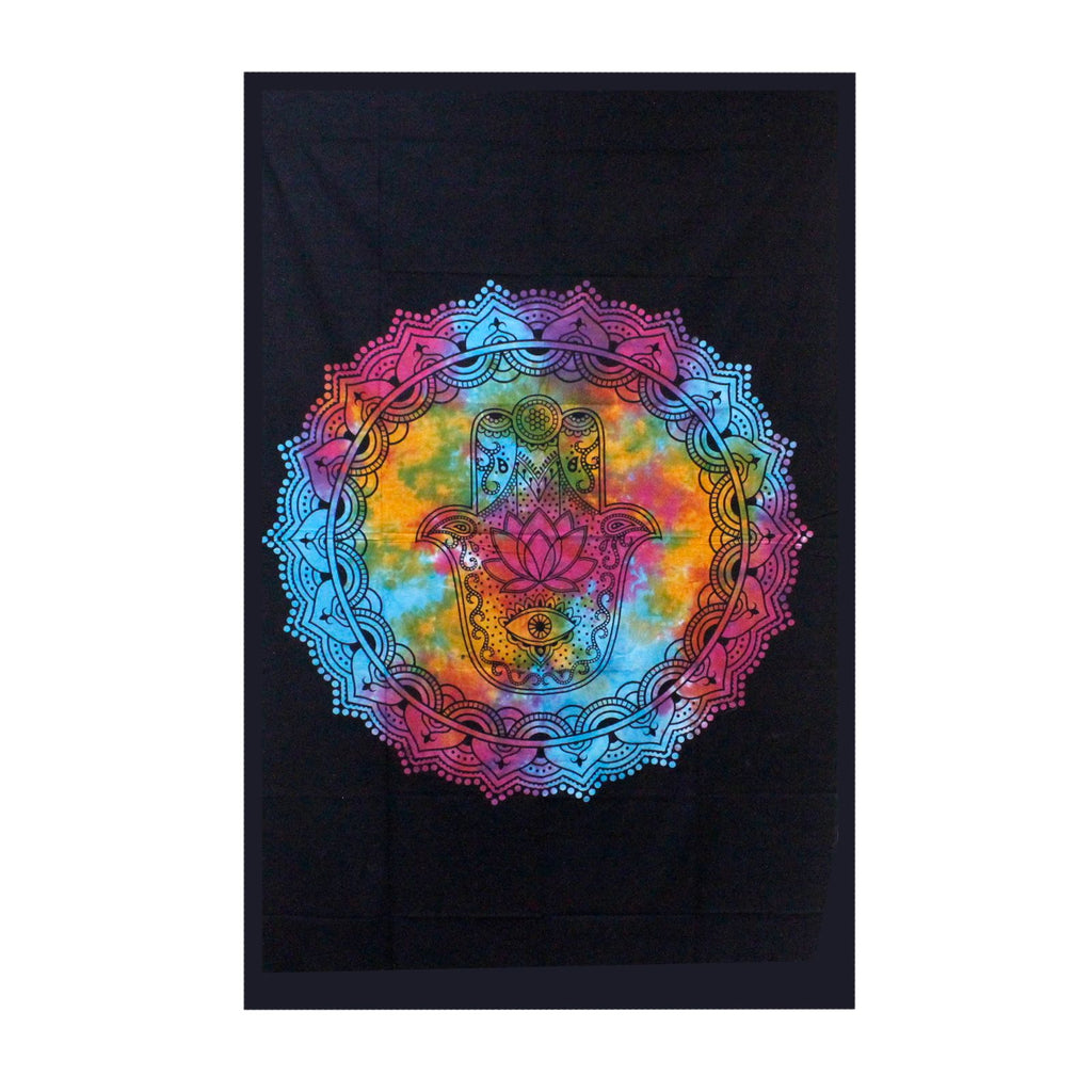 Single Cotton Bedspread & Wall Hanging - Black Hamsa 130x200cm