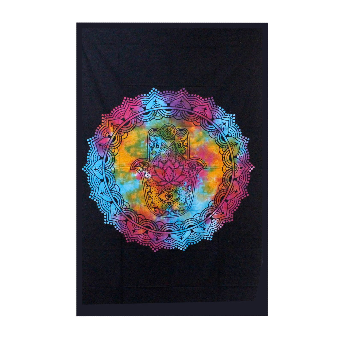 Single Cotton Bedspread & Wall Hanging - Black Hamsa 130x200cm