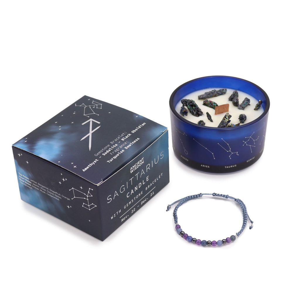Sagittarius Zodiac Crystal Candle with Gemstone Bracelet – view 4