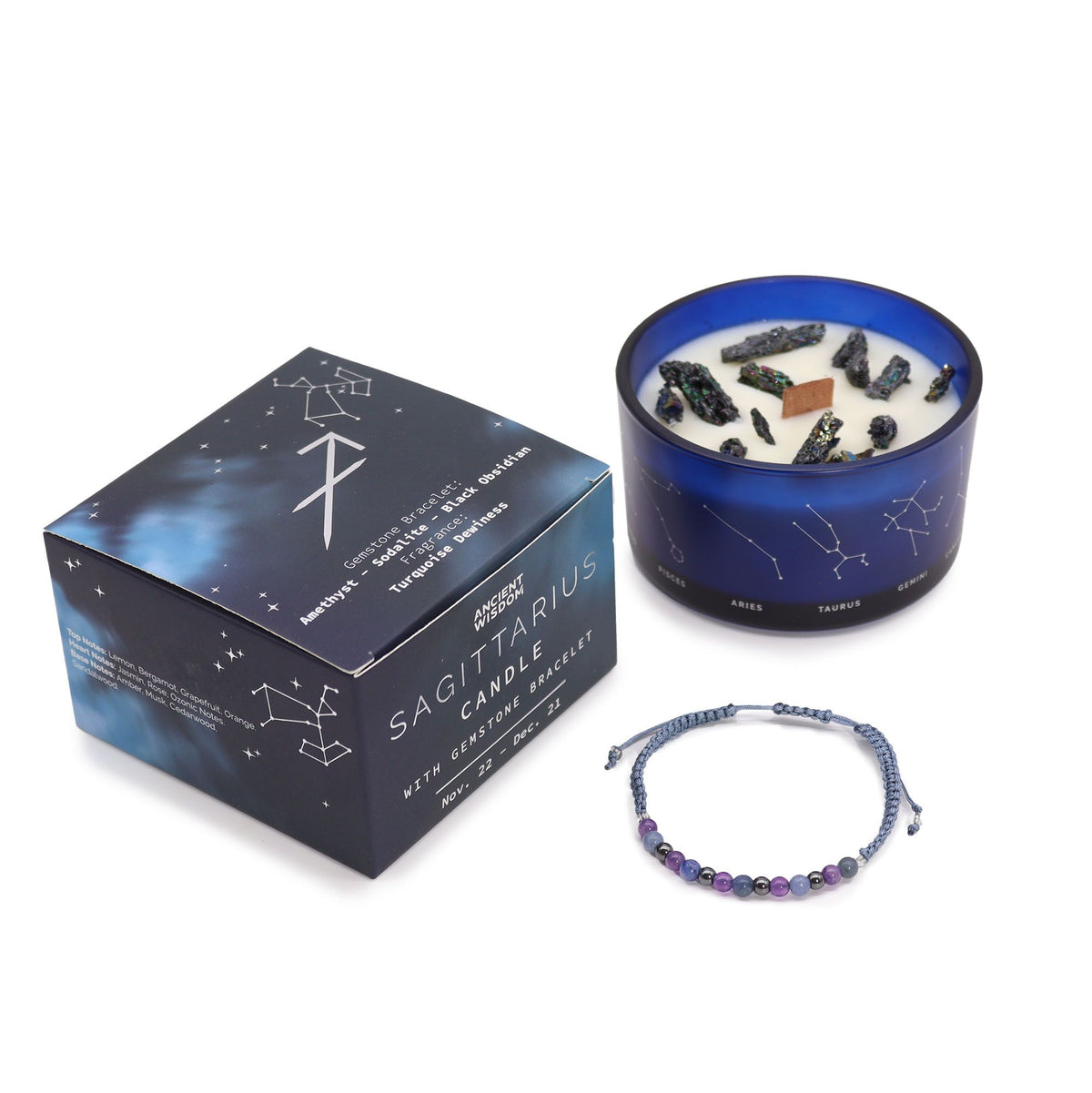 Sagittarius Zodiac Crystal Candle with Gemstone Bracelet – view 4