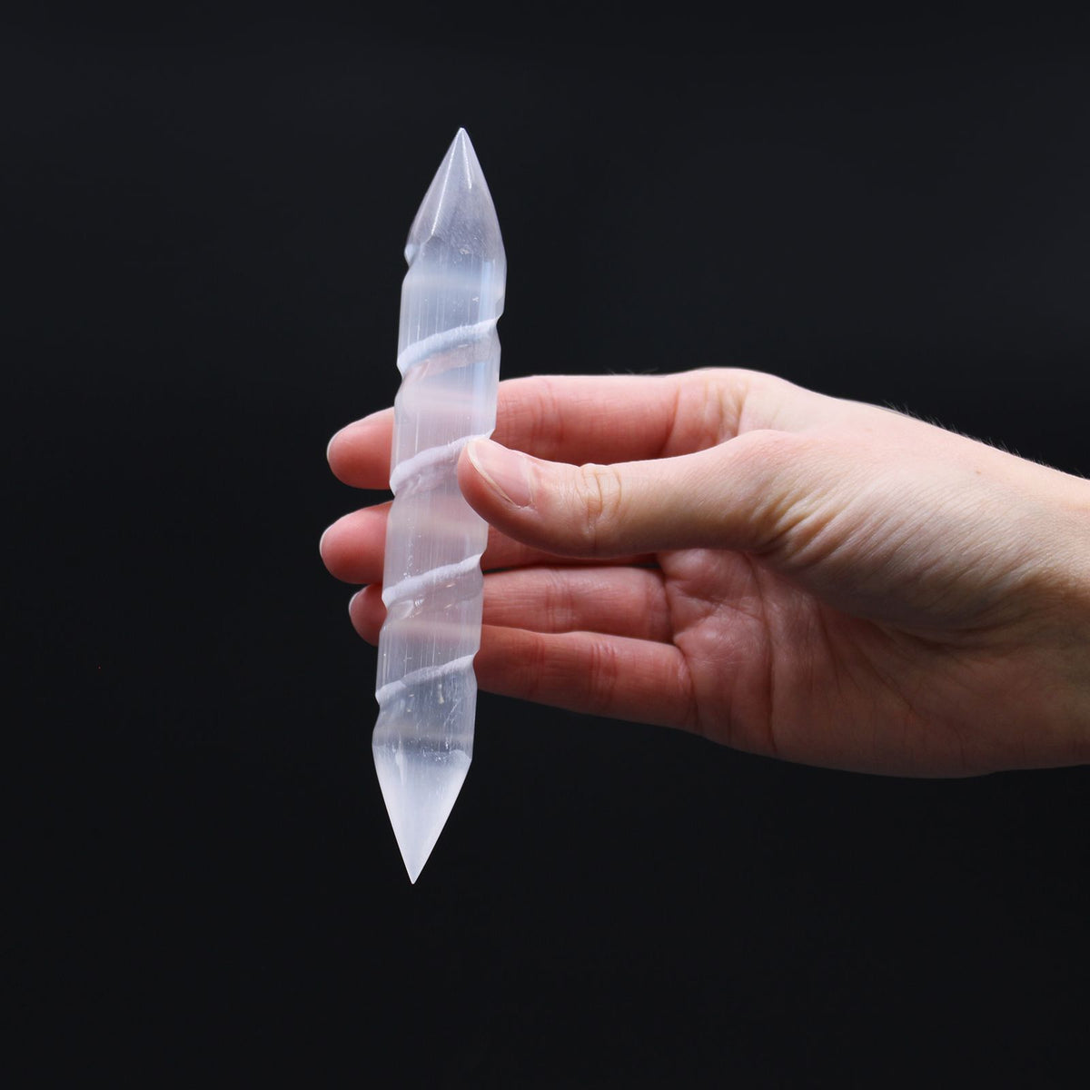Selenite Spiral Wand 16 cm - Pointed Both Ends