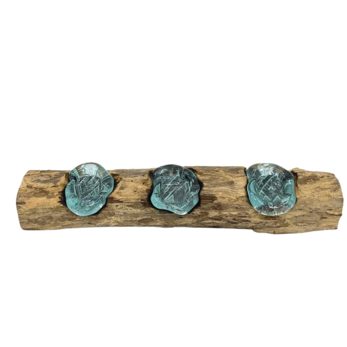 Molten Glass Flat Triple Candle Holder on Wood – view 4