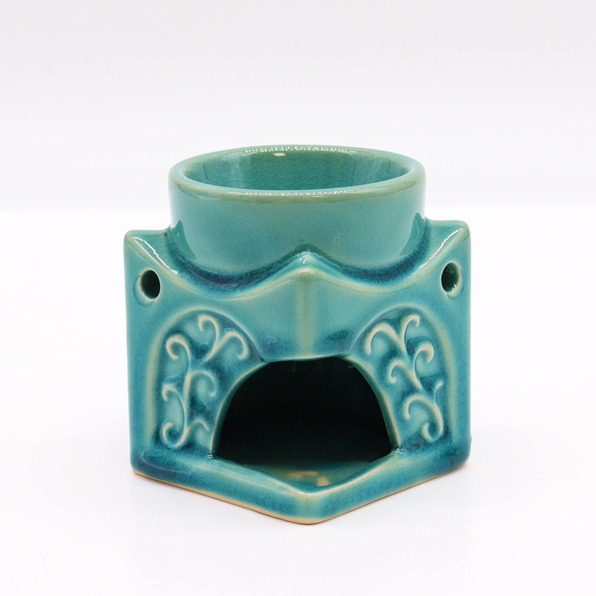 Square Buddha Ceramic Oil Burner - Soft Turquoise – view 2