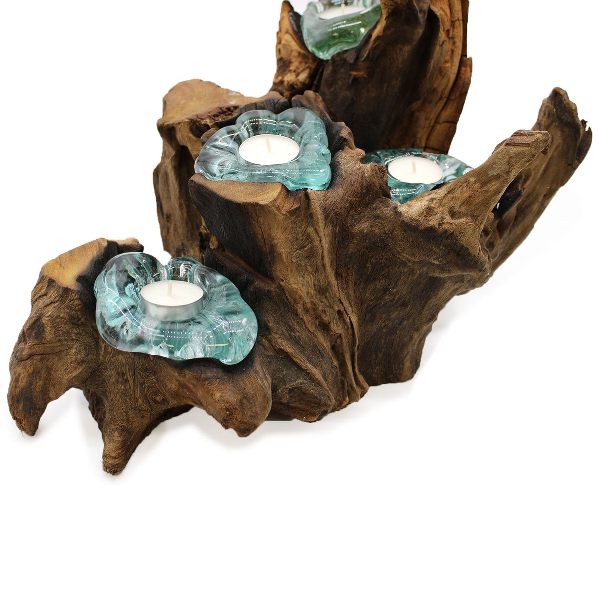 Molten Glass Five-Candle Holder on Wood – view 8