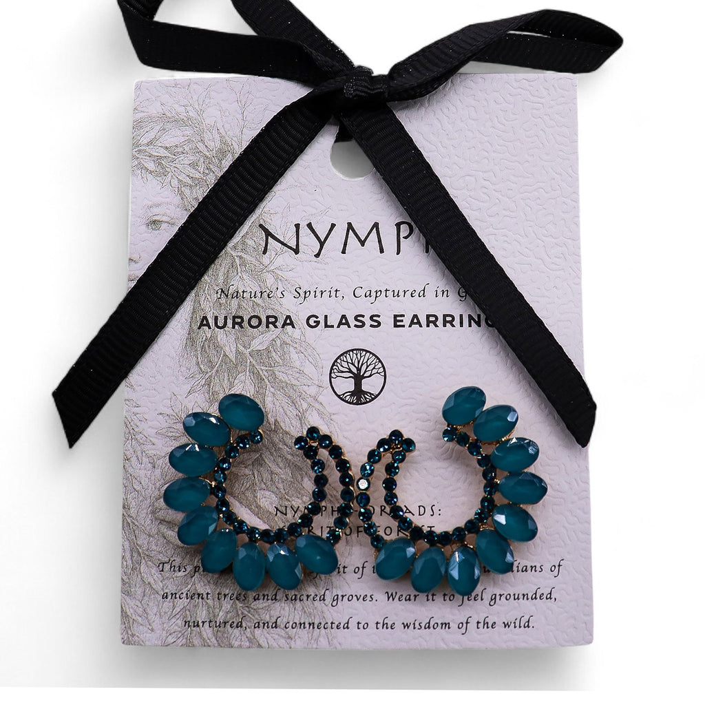 Teal Green Vintage Glass Loop Earrings – view 4