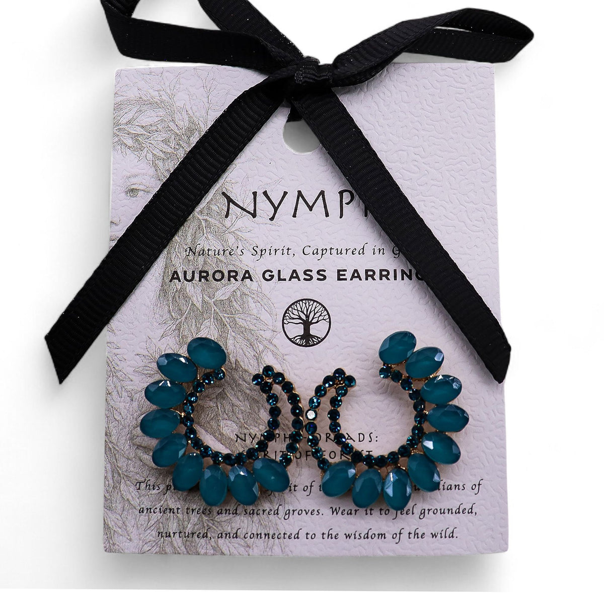 Teal Green Vintage Glass Loop Earrings – view 4
