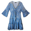 Nomad Sari Cotton Dress - Sea Blue & Gold Fish Print