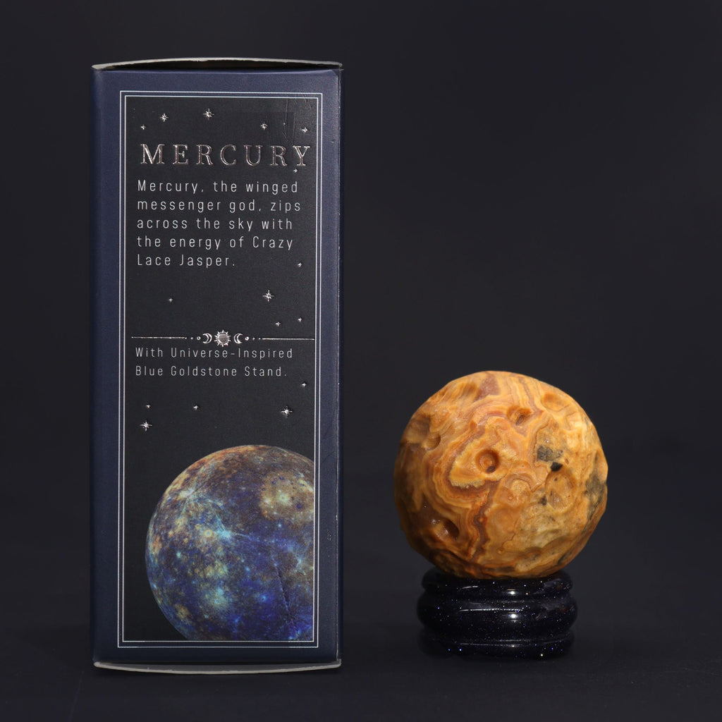 Crazy Lace Jasper Planet on Goldstone Stand - 40mm – view 6