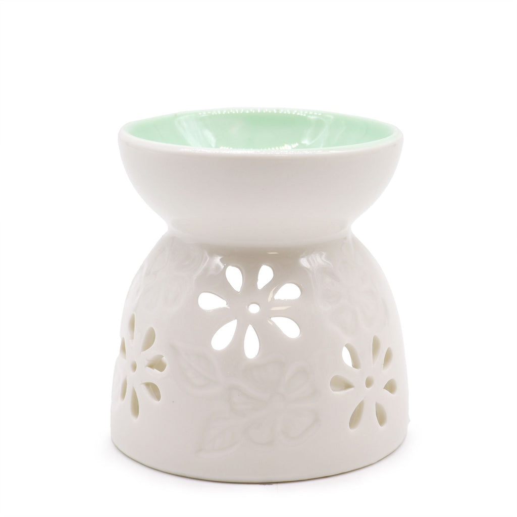 Classic White Oil Burner with Teal Well - Floral – view 3