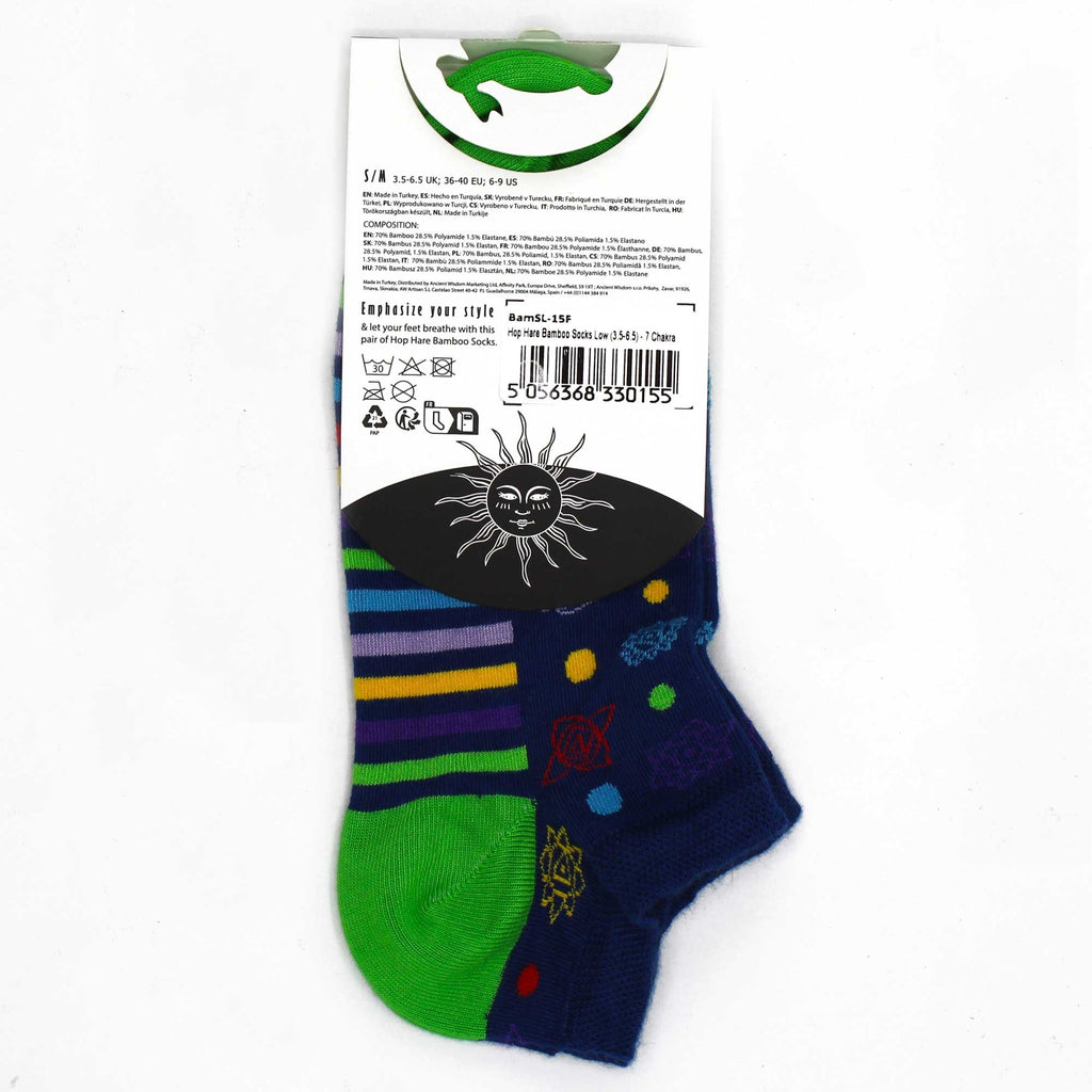 Hop Hare Bamboo Low Trainer Socks - 7 Chakra Design – view 2