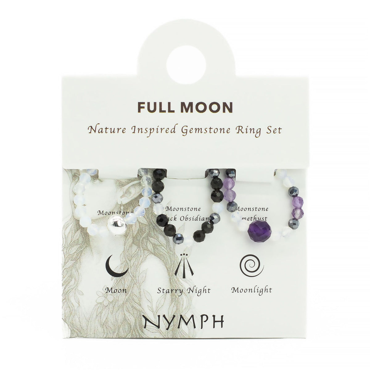 Nymph Gemstone Ring Set - Full Moon Moonstone & Amethyst – view 7