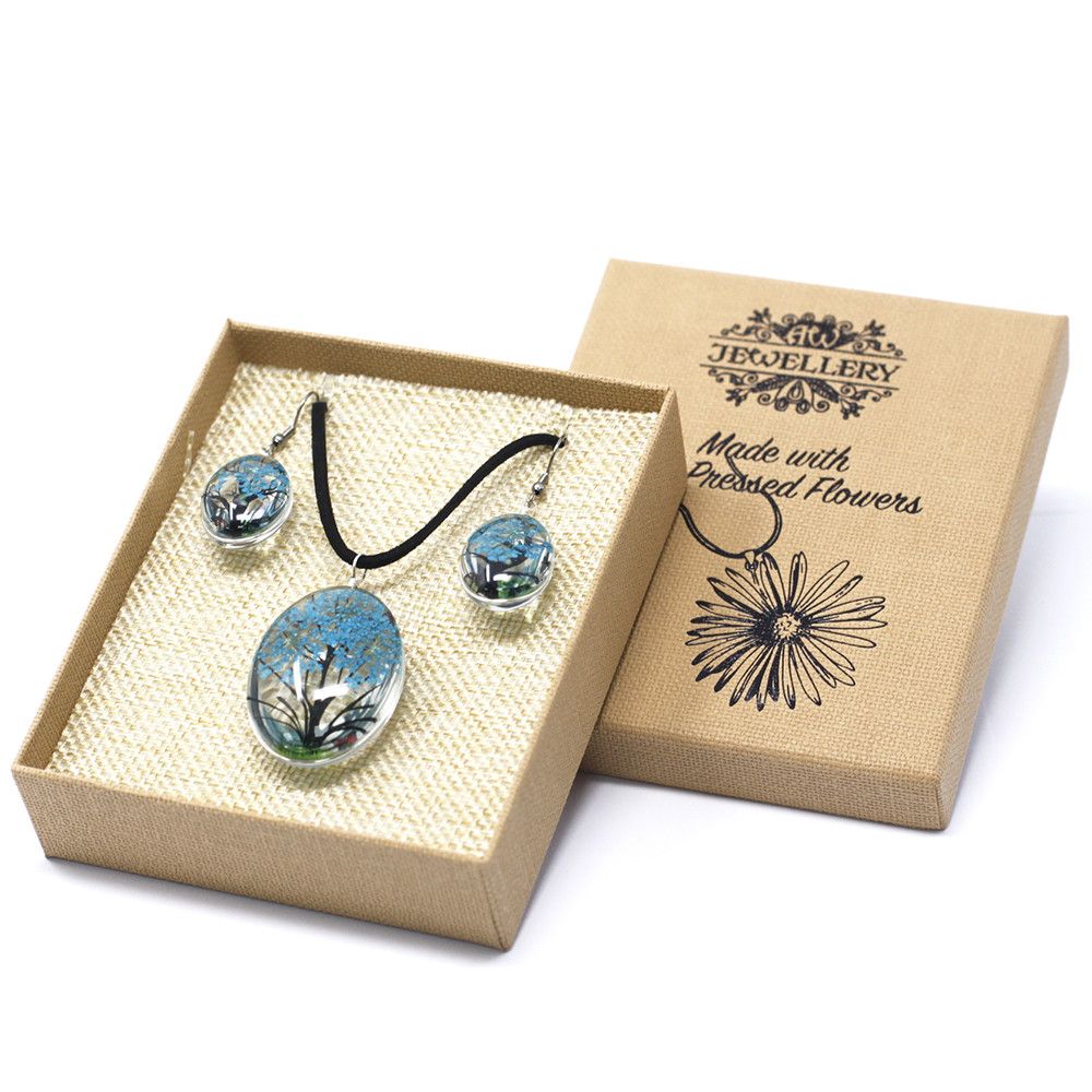 Pressed Flowers Tree of Life Jewellery Set - Teal – view 2