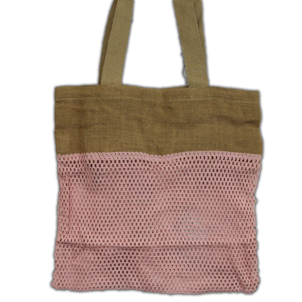 Cotton and Jute Mesh Shopping Bag, Rose – view 4