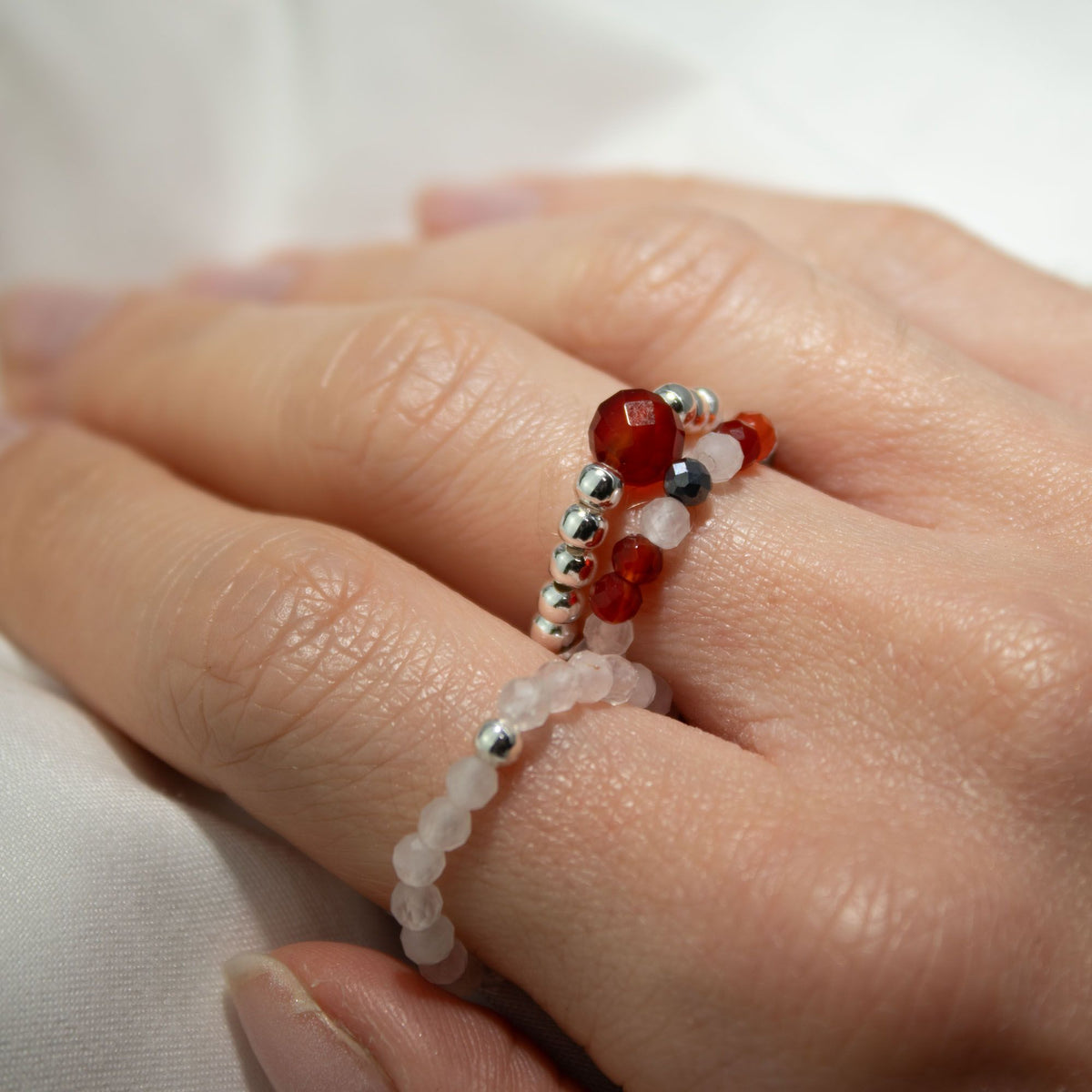 Nymph Gemstone Ring Set - Love & Flame Rose Quartz & Ruby – view 5