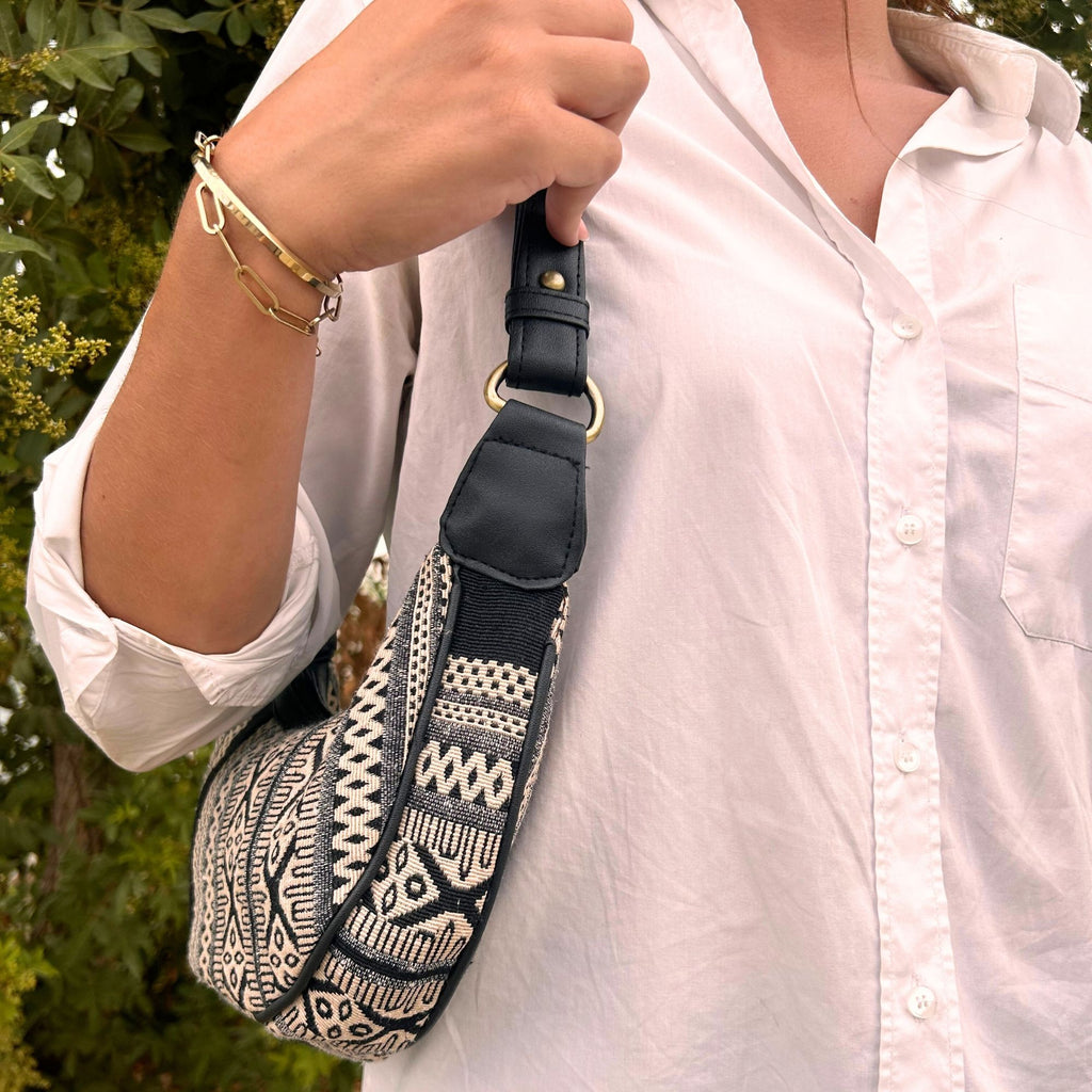 Jacquard Hobo Bag - Grey Metro, Black Strap – view 4