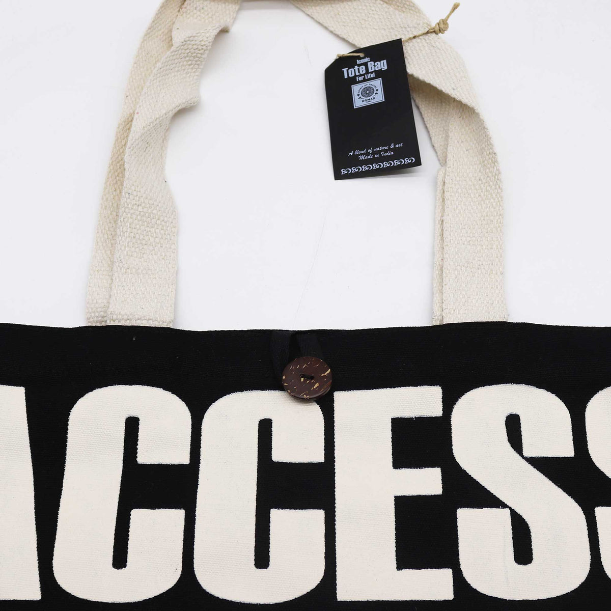 Nomad Sari Classic Tote Bag - Access All Areas - Black Cotton – view 2