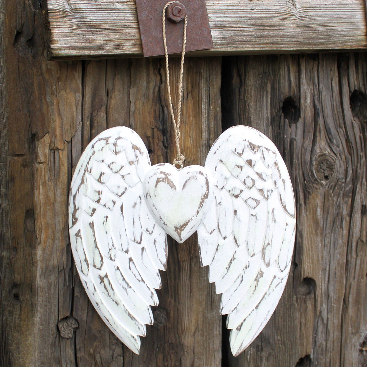 Hand Carved Double Angel Wing and Heart, 24 cm – view 4