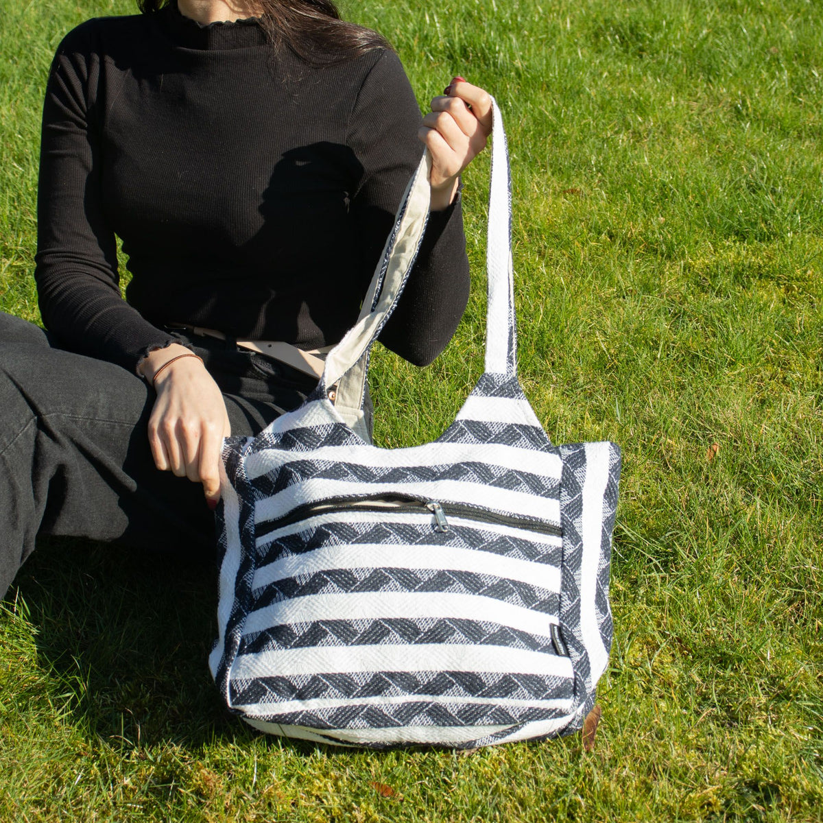Atlas Nomad Navy Jacquard Tote Bag 35x35cm – view 8
