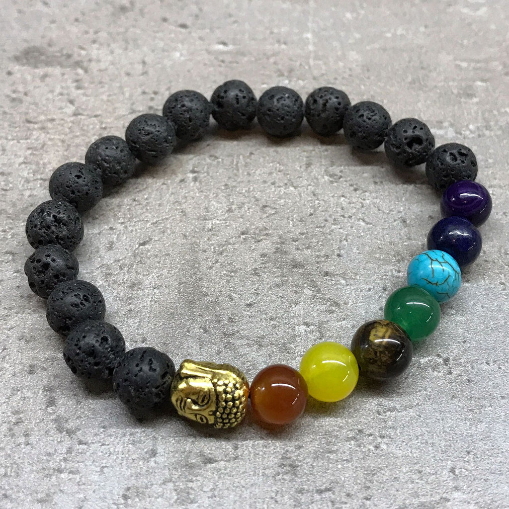 Lava Stone Bracelet with Buddha Head and Chakra Beads – view 2