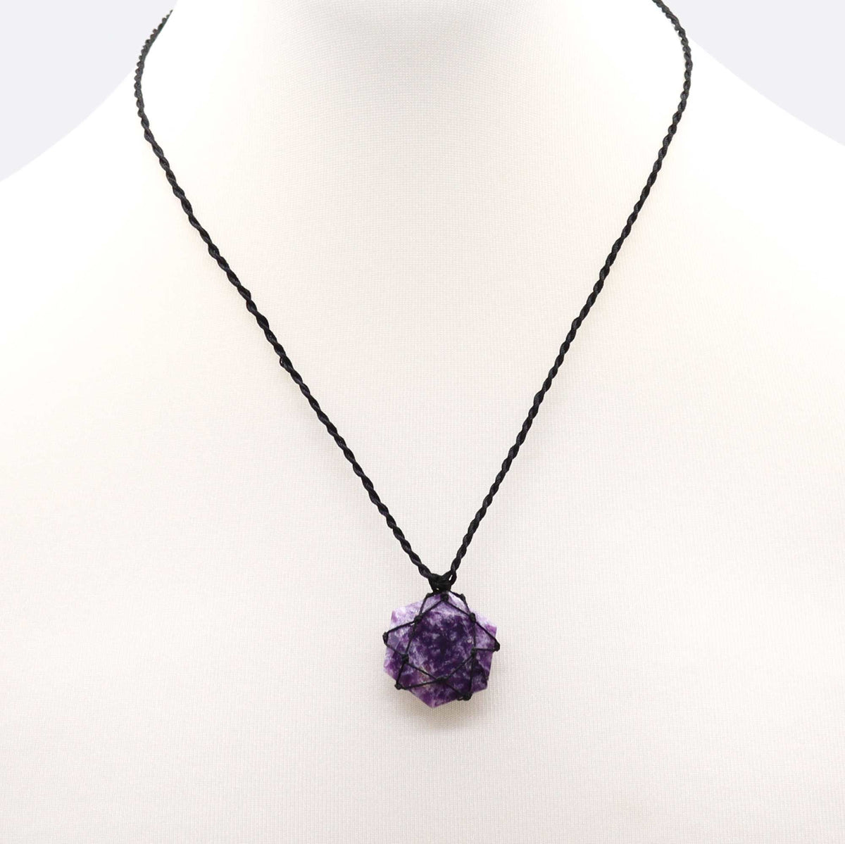 Laced Gemstone Hexagon Pendant - Lepidolite – view 2