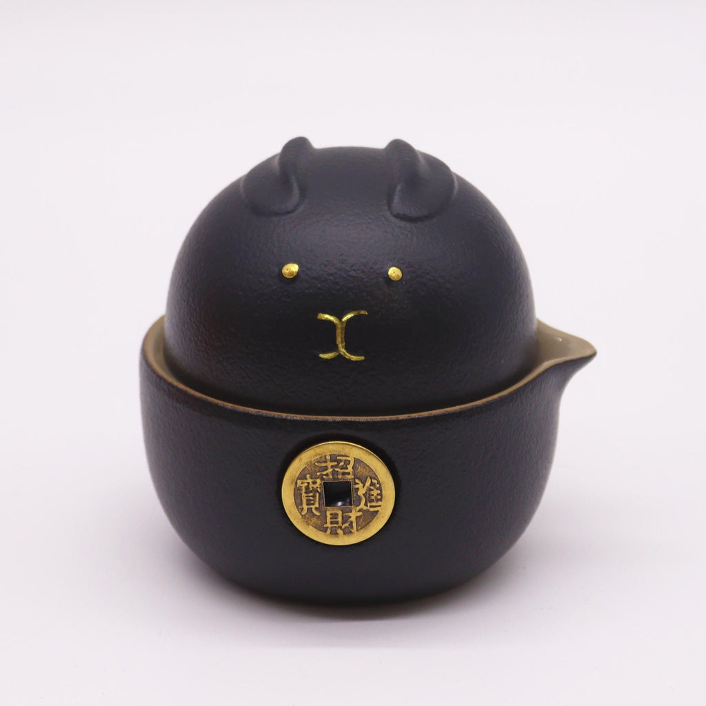 Money Cat Ceramic Teapot Set with 2 Cups - Black – view 5