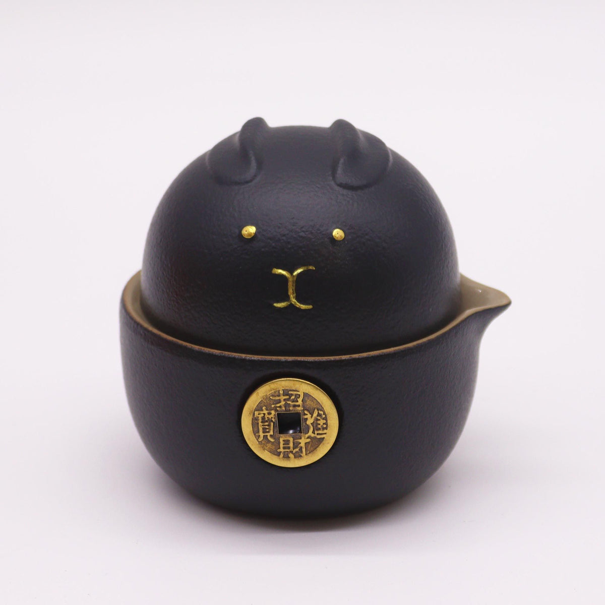 Money Cat Ceramic Teapot Set with 2 Cups - Black – view 5