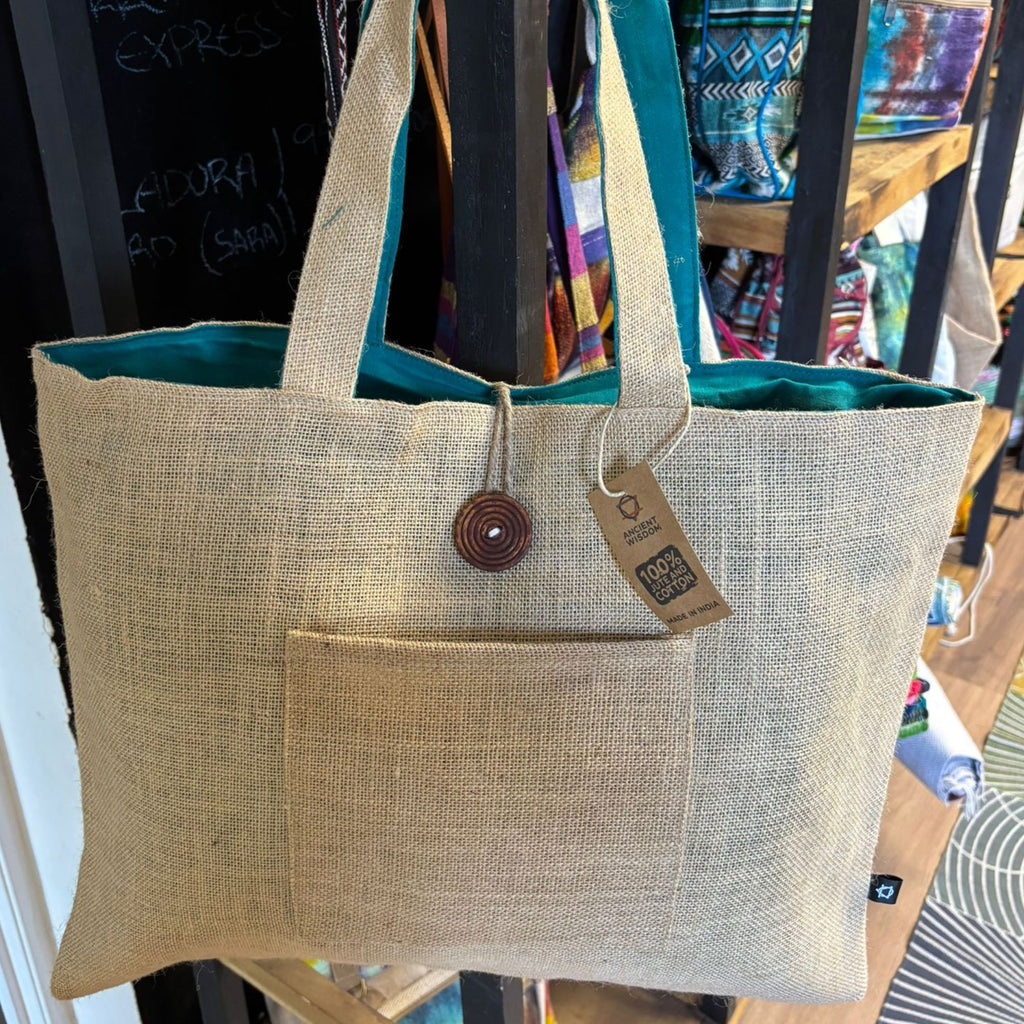 Reversible Jute and Cotton Big Bag in Teal