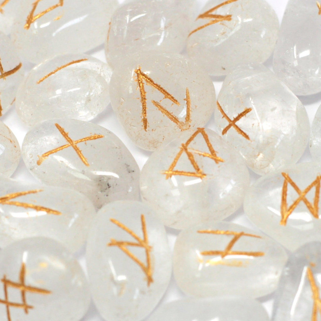 Clear Crystal Rune Set in Cotton Pouch