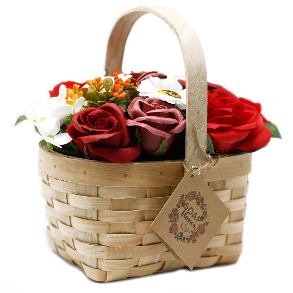 Large Soap Flower Bouquet in Wicker Basket - Red – view 3