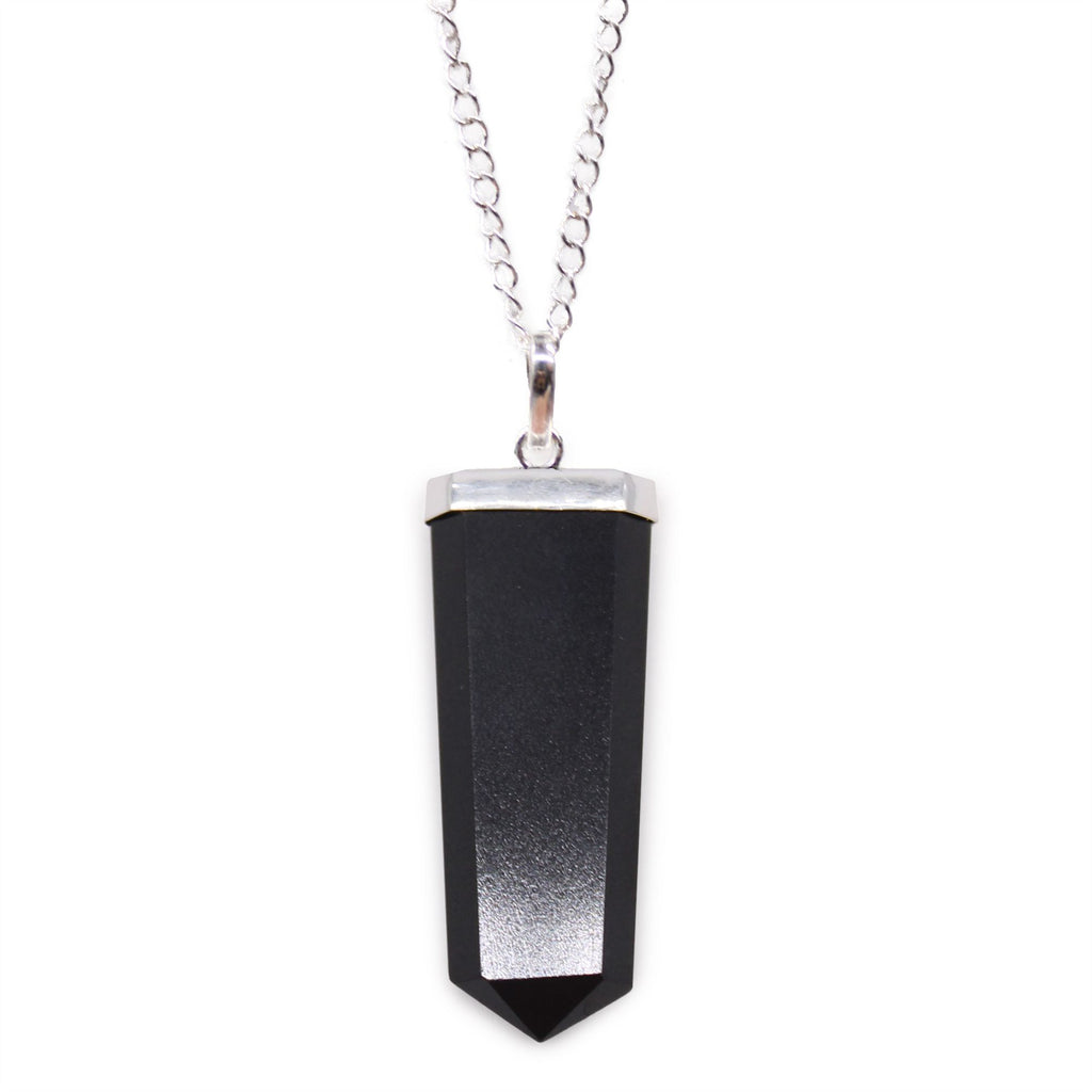 Black Agate Flat Pencil Pendant Necklace – view 2