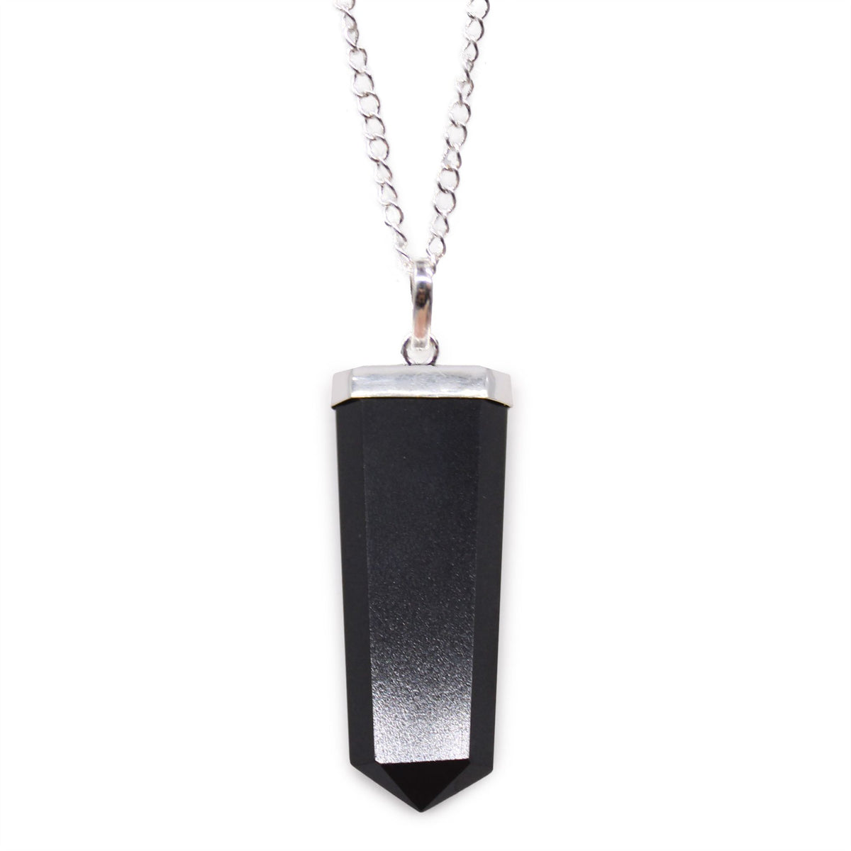 Black Agate Flat Pencil Pendant Necklace – view 2