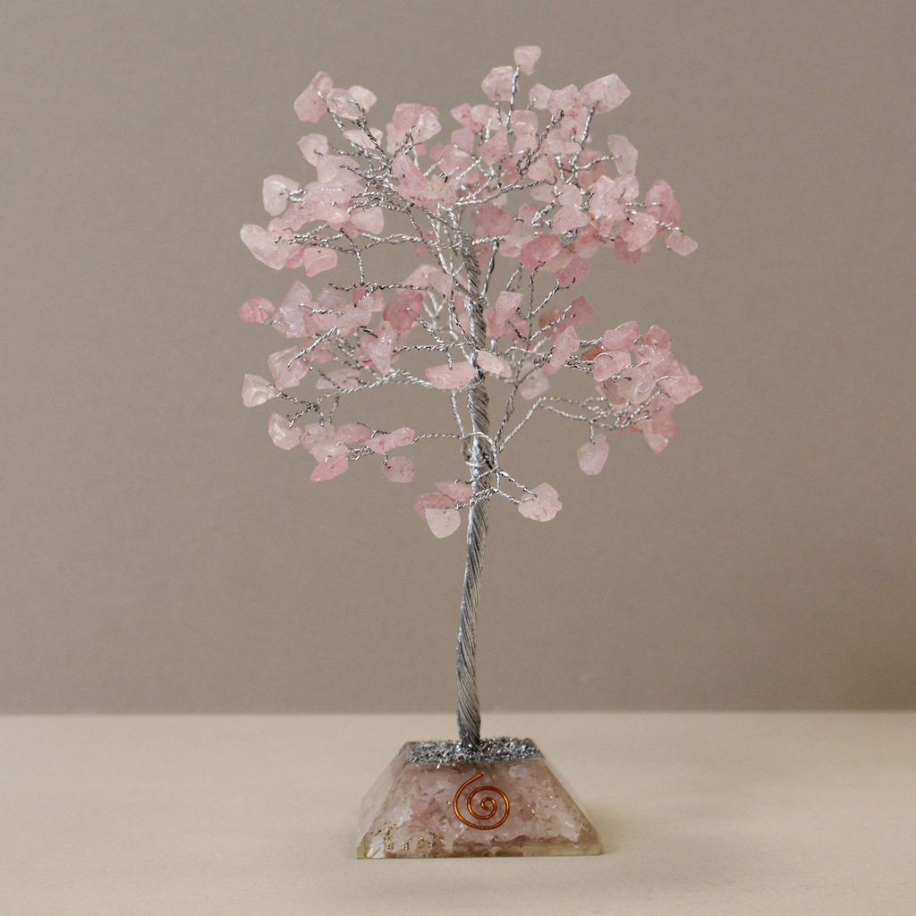 Rose Quartz Gemstone Tree with Orgonite Base - 160 Stone
