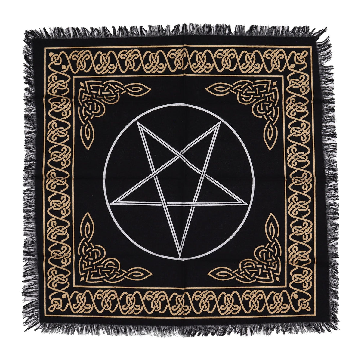 Fringed Cotton Altar Cloth - Pentagram Design – view 3
