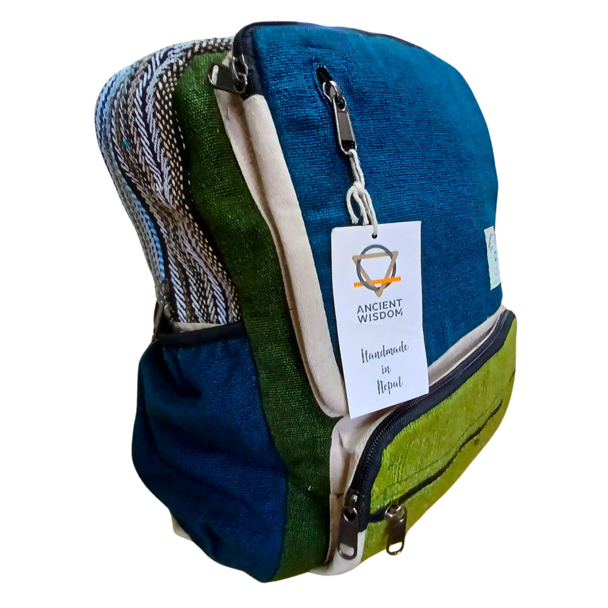 Large Boxy Hemp Backpack - Teal & Sage – view 2
