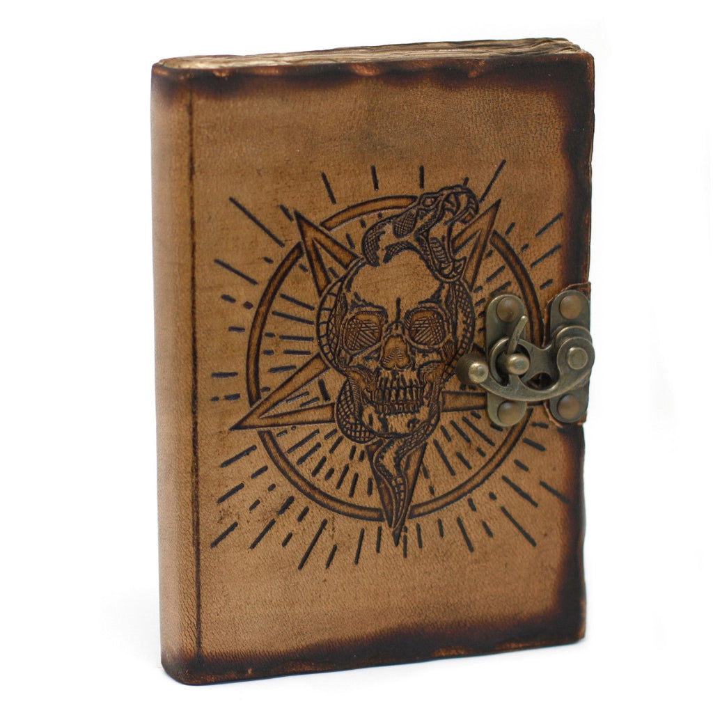 Leather Pentagon & Skull Notebook, Burnt Edge – 13x17.5 cm