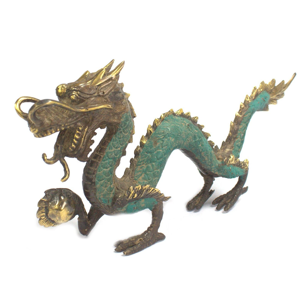 Brass Dragon with Pearl Statue – 27 cm – view 4