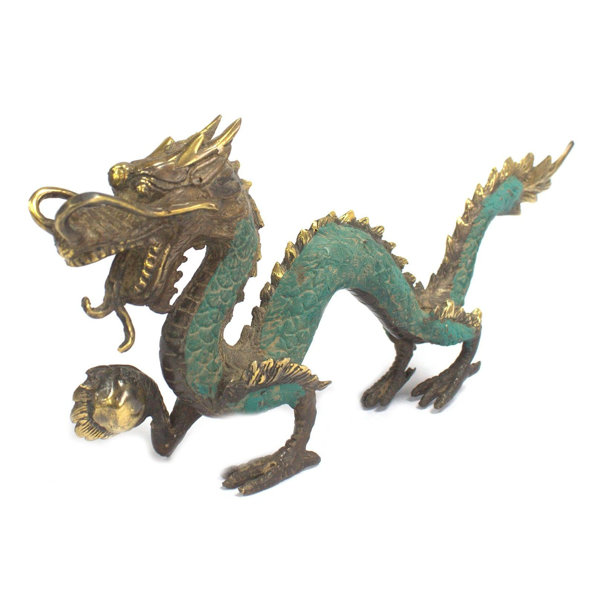 Brass Dragon with Pearl Statue – 27 cm – view 4