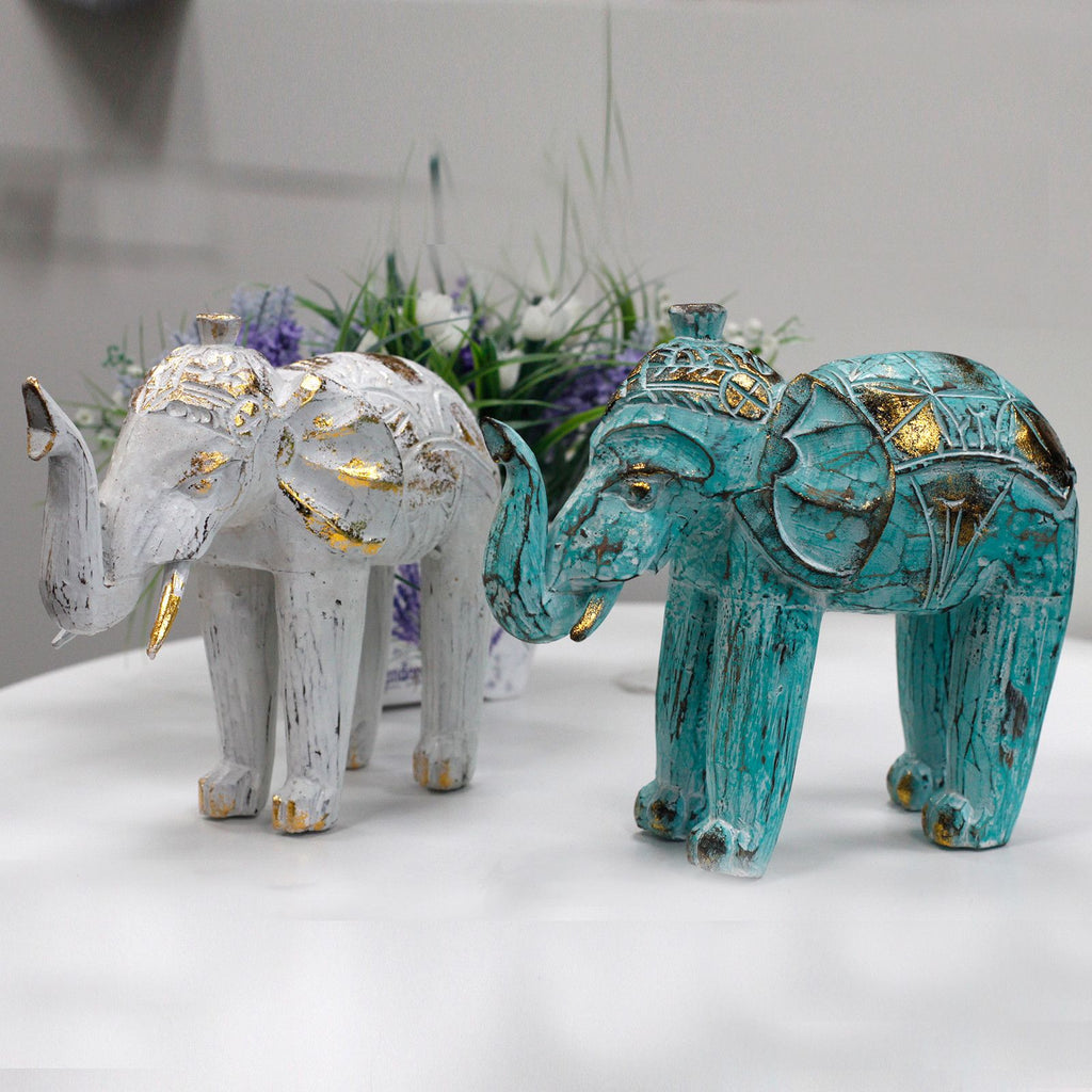 Carved Wood Elephant Statue, White and Gold – view 4