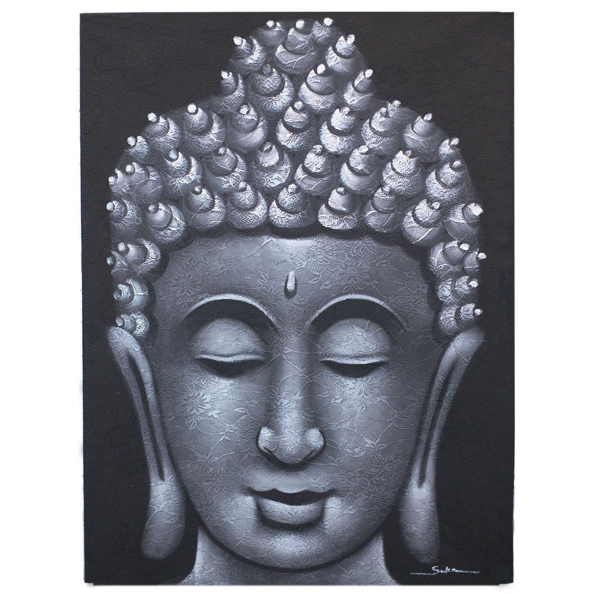 Buddha Painting, Grey Brocade Detail - 80 x 60cm – view 4