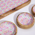 Mango Wood Tray with 3 Bowls - Floral Pattern