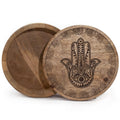 Mango Wood Round Box, Hamsa Black Engraved