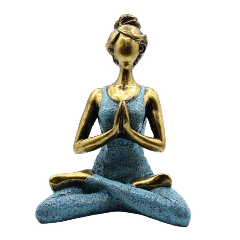 Yoga Lady Figure, Bronze and Turquoise, 24 cm