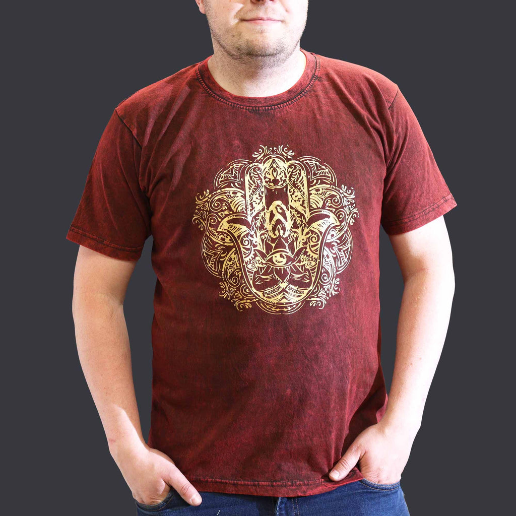 Nomad Sari Stonewashed T-Shirt - Hamsa - Maroon - XL