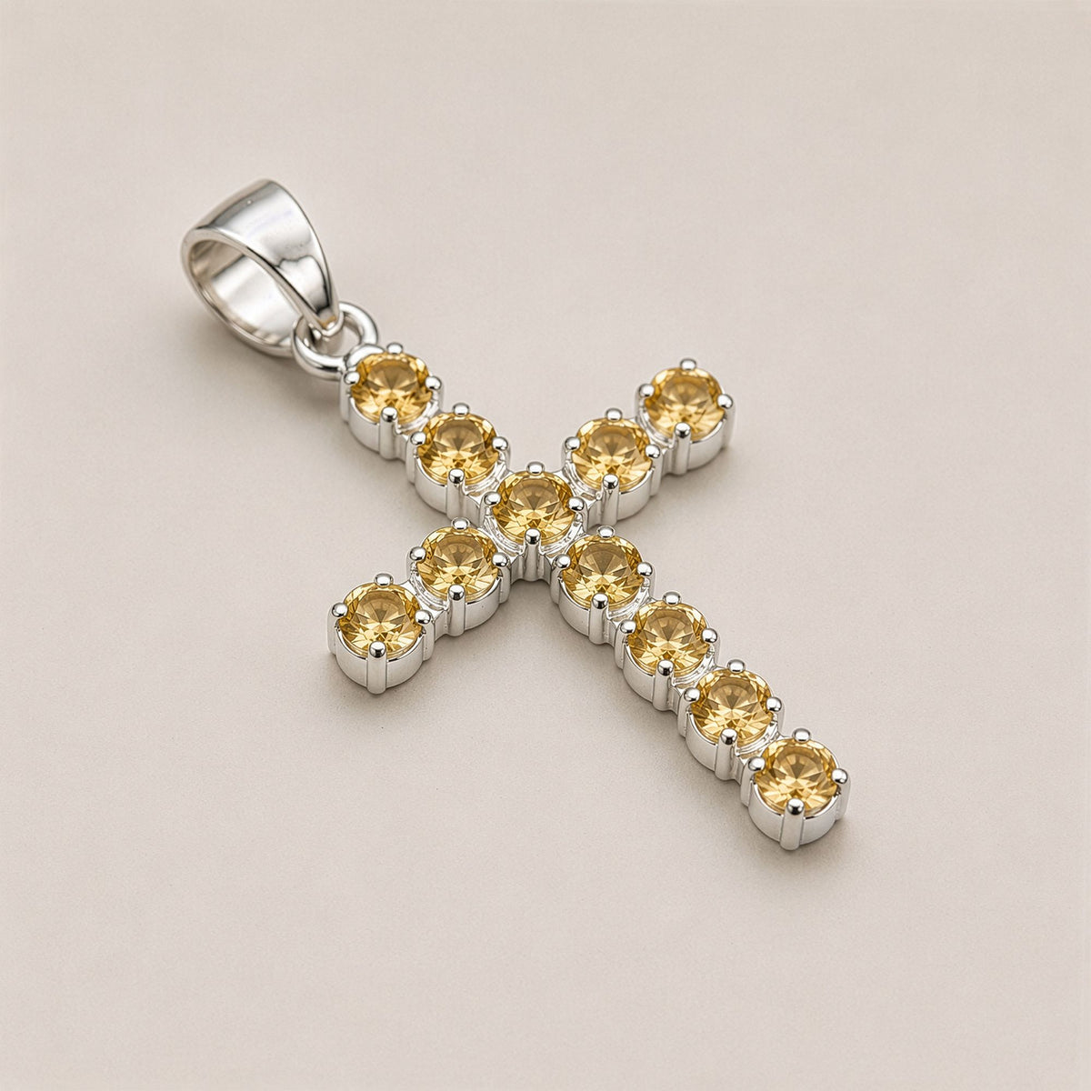 Citrine Crucifix Pendant - Silver Plated 45cm Chain – view 2