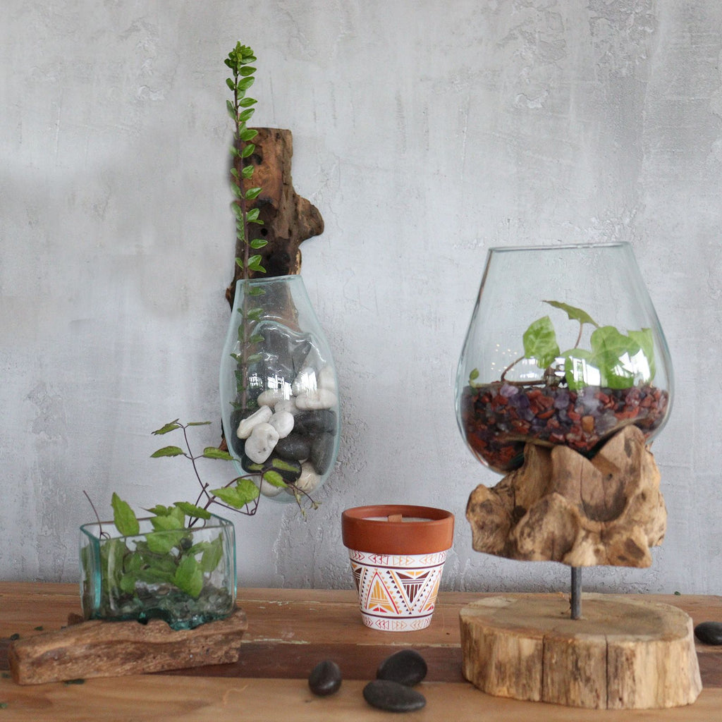 Molten Glass Hanging Bowl on Wood – view 3
