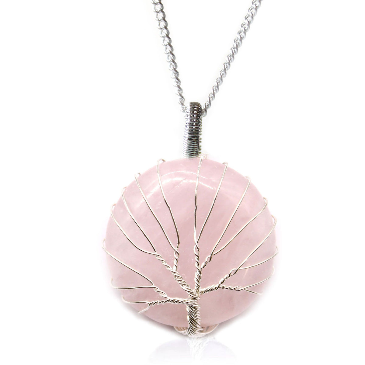 Tree of Life Rose Quartz Gemstone Necklace – view 3